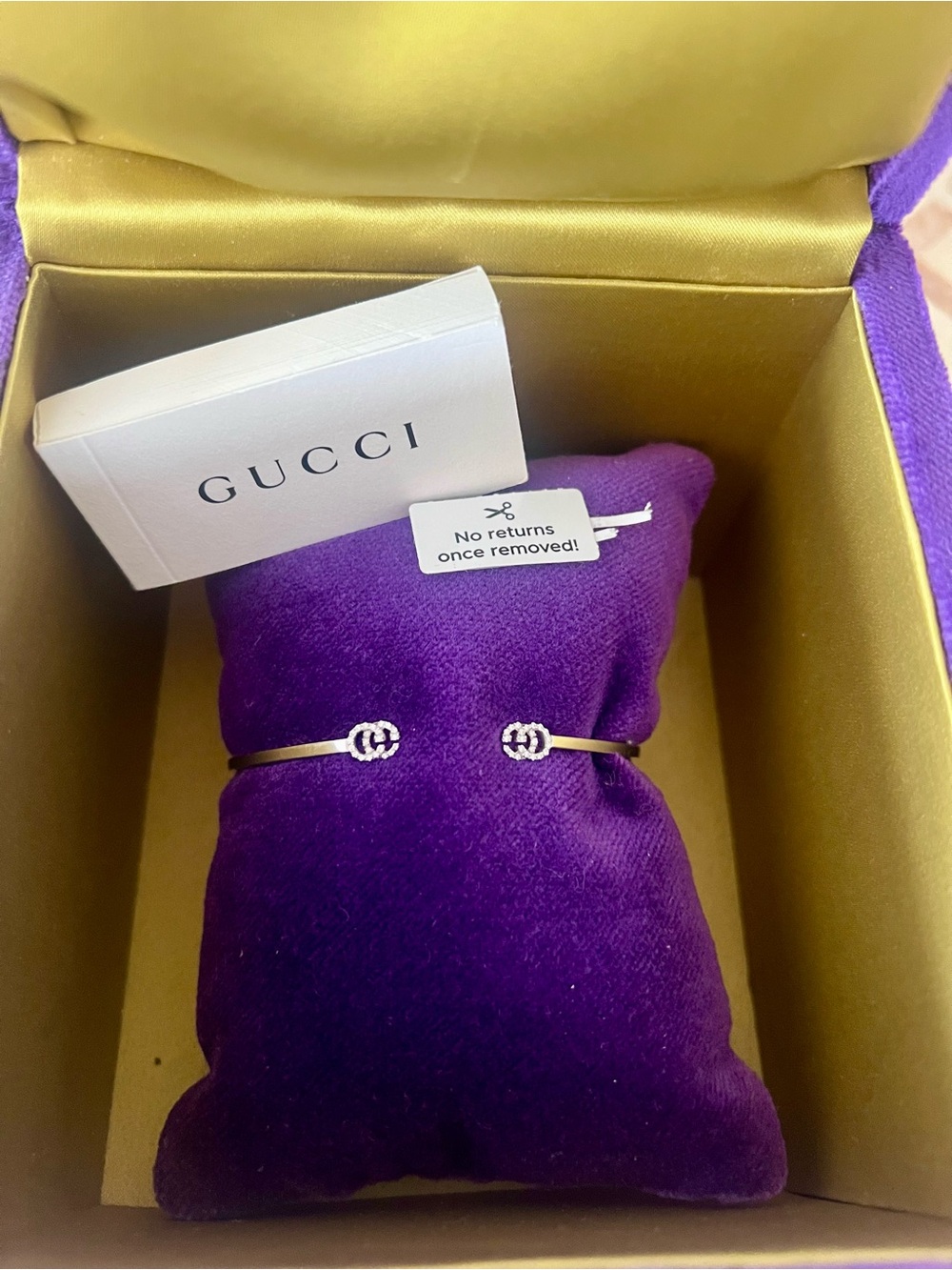 Authentic Gucci white gold and diamond cuff bracelet